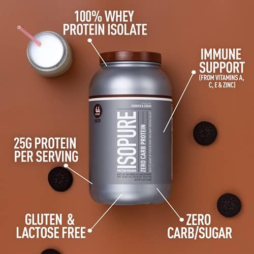 Isopure Zero Carb, Vitamin C and Zinc for Immune Support, 25g Protein, Keto Friendly Protein Powder, 100% Whey Protein Isolate, Flavor: Cookies & ...