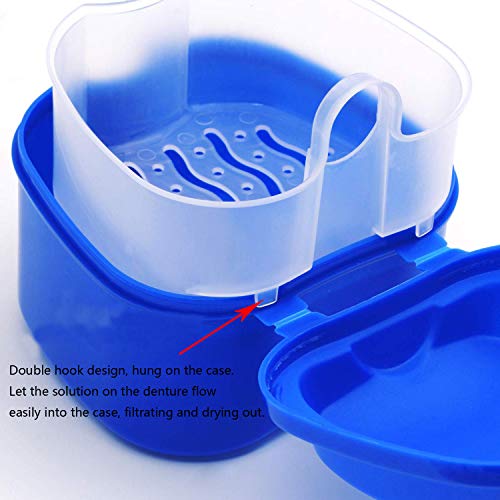 Kiseer 2 Pack Colors Denture Bath Case Cup Box Holder Storage Soak Container With Strainer Basket For Travel Cleaning (Light Blue And Blue) #TOP5