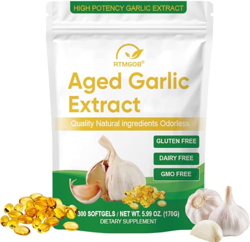 RTMGOB Organic Aged Garlic Extract Supplements,Vegetarian,All-Natural,Non-GMO,Supports Circulatory Function,& Immune Antioxidant Supplements-300 Softgels