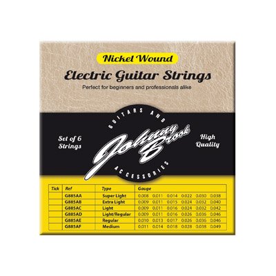 Johnny Brook Set Of 6 Nickel Wound Electric Guitar Strings (Regular Gauge)