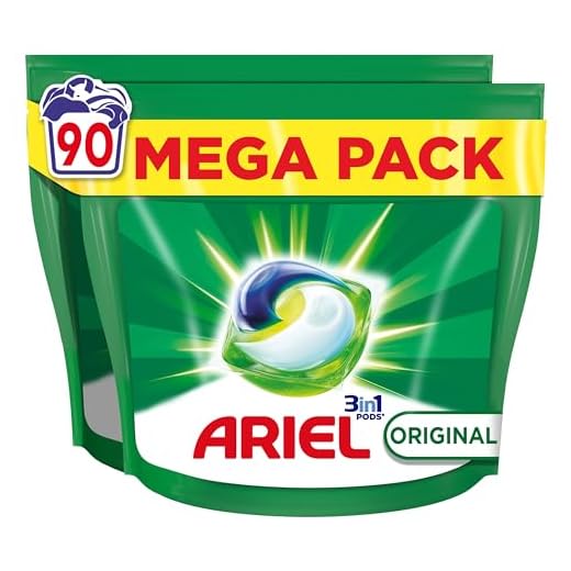 ARIEL PODS Todo en 1 Detergente Lavadora Liquido en Capsulas/Pastillas, 90 Lavados, Original, Jabon 5 Acciones para una Limpieza Brillante en Frio