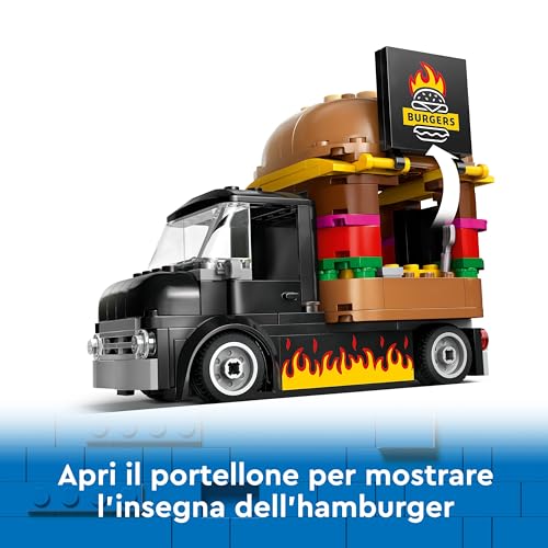 City Furgone degli Hamburger Giocattolo, Veicolo da Costruire per Bambini e Bambine da 5 Anni in su, Camion Food Truck con Accessori per Cucinare e 2 Minifigure, Regalo Divertente 60404 - Lego - Immagine 3