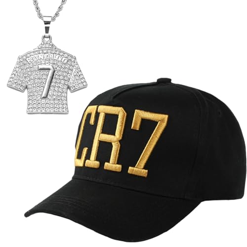 SrgPui Ronaldo Gifts for Boys, 2 Pcs Football Kits for Kids, Number 7 Baseball Cap with Necklace, Adjustable Hat for Matches, Birthday Parties and Sports Events, Perfect for Young Football Fans