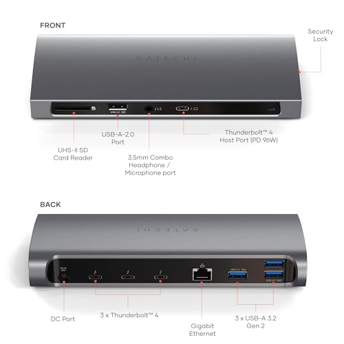 Image of Satechi 11 in 1 Thunderbolt 4 USB C Docking Station, 100W Charging, Dual 4K /60Hz displays, 3 Thunderbolt Ports, 3 USB-A 3.2 Ports, USB-A 2.0 Port, SD Card Reader for MacBook Air /Pro, Mac /Windows