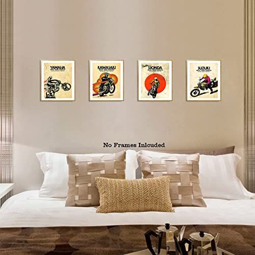 Vintage Motocross Wall Art For Man, Motorcycles Art Posters, Extreme Sport Canvas Wall Art For Man Cave, Bedroom, Teens Room Home Decor, The Best Gift For A Motocross Fans, Set Of 6-(8"X10" Unframed) #TOP3