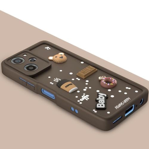Image of Bintage Back Cover Compatible for Xiaomi Poco X5 Pro 5G | Cute 3D Taddy Ball Bear Milk Cake Coffee Silicon Case Full Body & Camera Protection - Brown