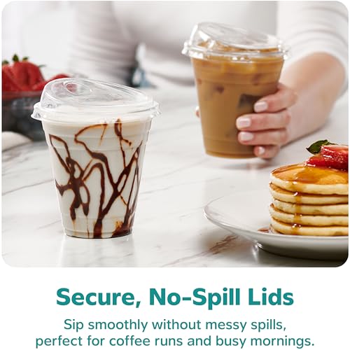 image for GUSTO Clear Plastic Cups with Lids [12 oz - 50 Count] - Disposable Ice