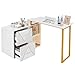 ROWIEP Nail Table for Nail Tech, L-Shaped Nail Tech Desk with 2 Drawers &Led Strip and Power Sockets, Professional Manicure Table for Beauty Salon, Home and Office