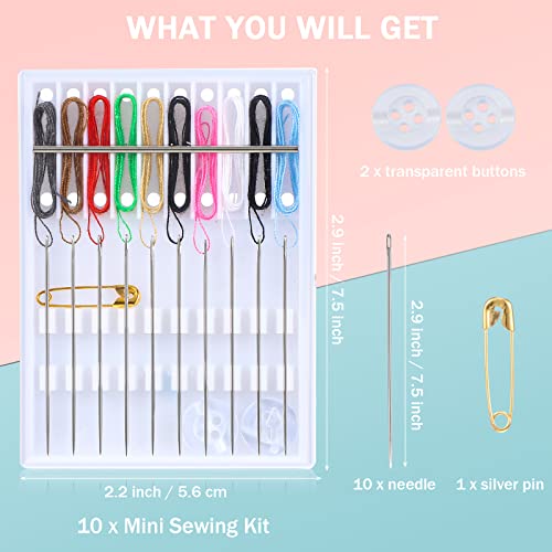 Mtlee 14 Boxes 140 Pieces Mini Quick Fix Sewing Kit Easy Pre Threaded Needle Kit Basic Personal Sewing Kit Plastic Threaded Needle Holder Small Home Travel Sewing Box With Pin Button, Assorted Colors #TOP1