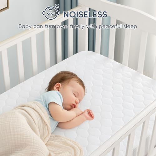 Image of david's kids 2 Pack 52''x28'' Waterproof Crib Mattress Protector Pad Cover Stretch up to 8 inch, Fitted Standard Crib and Toddler Mattresses, Ultra Soft and Breathable for Boys Girls Neutral, White