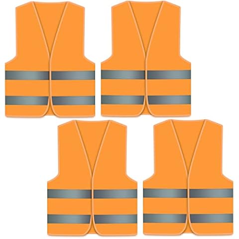 Oyayubi Pack of 4 High Visibility Vests, Car Breakdown Vest, Orange High Visibility Vest, Neon Safety Vest, Reflective Vest, Men Women, Car, Truck Cover