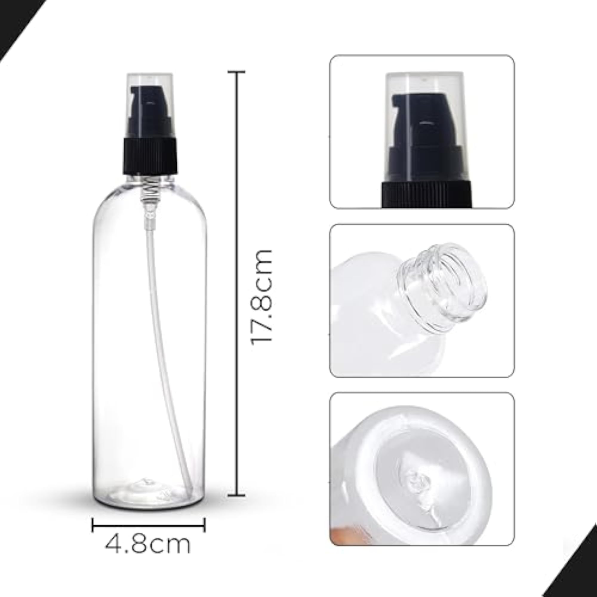 Clear Plastic Round Empty Refillable Bottle with Pump Dispenser, 200ml