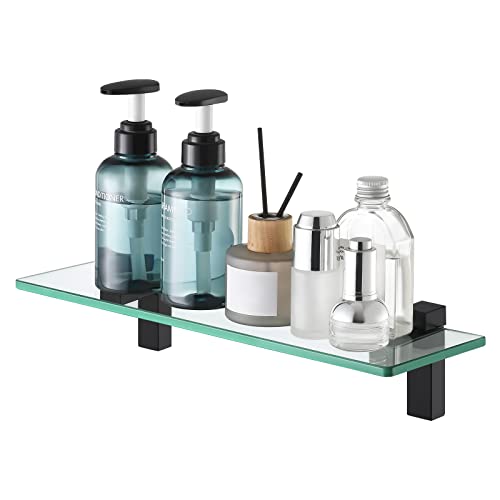 KES Glass Shelf 40CM Bathroom Shelf Wall Mounted, 8MM-Thick Tempered Glass with Matte Black Brackets, BGS3201S40-BK