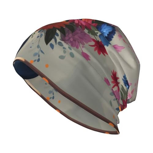 WHJSSF Oleo sobre lienzo con estampado de flores para adultos, gorro de punto para la vida cotidiana, en casa, salir, negro