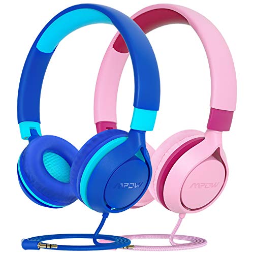Mpow 2 Packs CHE1 Kids Headphones, Wired Headset for Kids Teens, Children Headphones with 94dB Volume Limit, Foldable Adjustable On-Ear Headphones for School