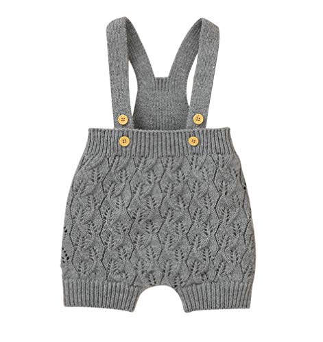 Lefyira Baby Boys Girls Suspender Shorts Knit Overalls High Elastic Waist Bib Pants Infant Solid Strap Sleeveless Jumpsuit (D-Grey, 0-6M) #TOP17