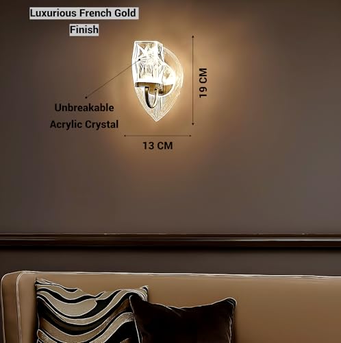 Image of FILLISKA Luxurious Acrylic Crystal Wall Lamp with Adjustable Colour Changing Function, Elegant Finish (Acrylic FrenchGold-7011)(1 Year Warranty)