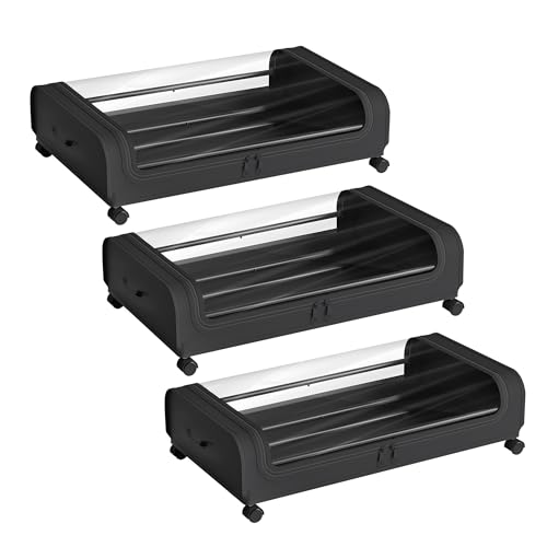 Image of Nayasa Under Bed Storage Box | Storage Organizer | Ideal For Small Space Clothes Storage | Clothes, Shoes, Toys, Books With Clear Cover | Lockable Wheels | Set of 3 | Black