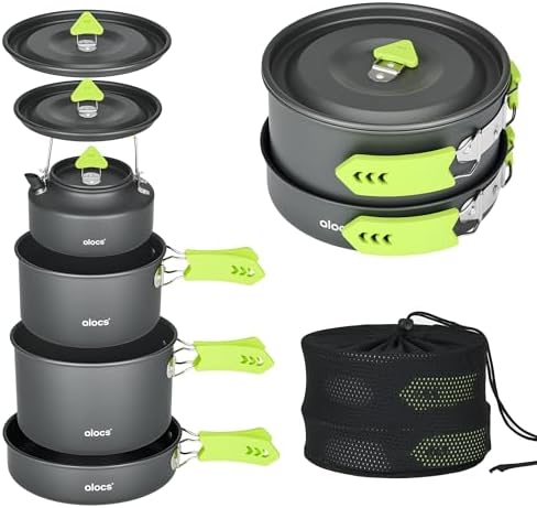Alocs Conjunto de panelas de acampamento, conjunto de panelas e f...