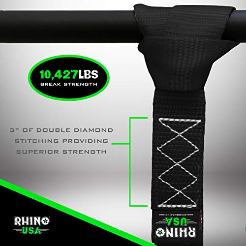 Rhino Usa Soft Loop Motorcycle Tie-Down Straps (4Pk) - 10,427Lb Max Break Strength 1.7" X 17" Heavy-Duty Tie Downs For Use W/Ratchet Strap (Black 4-Pack.) #TOP3
