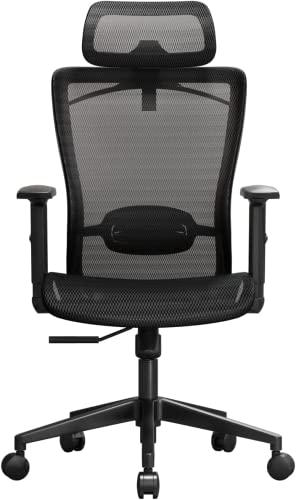 COMHOMA Chaise de bureau ergonomique - Respirante - Rotative à 360° - Avec support lombaire - Appuie-tête et accoudoirs réglables - Hauteur réglable - Noir Cover