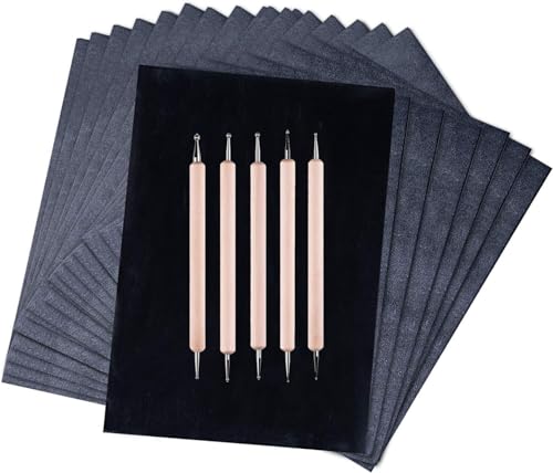 200 Sheets Carbon Paper Graphite Paper Black Carbon Transfer (8.5 x 11.5 inch) with 5 PCS Embossing Styluses Dotting Tools for Wood Paper Canvas Craft