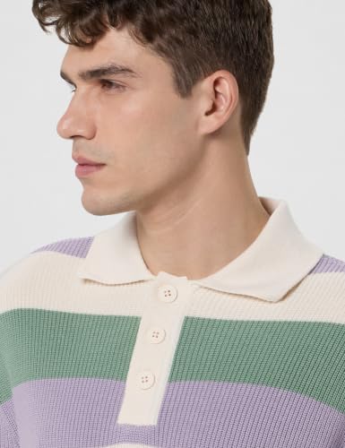 Image of THE BEAR HOUSE Multi-Color Horizontal Striped Textured Knit Design Regular Fit Polo