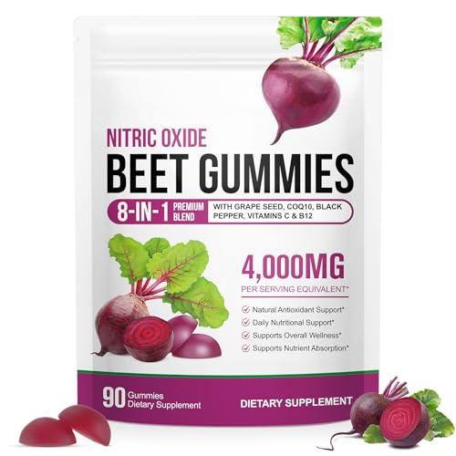 chenyayun 90 Chews Beet Root Gummies Sugar Free | 8 in 1 Beet Root Extract with CoQ10 Grapeseed Extract 90 Chews for Antioxidant Promoting Nitric Oxide Energy Level Suport with Vitamin B12 C
