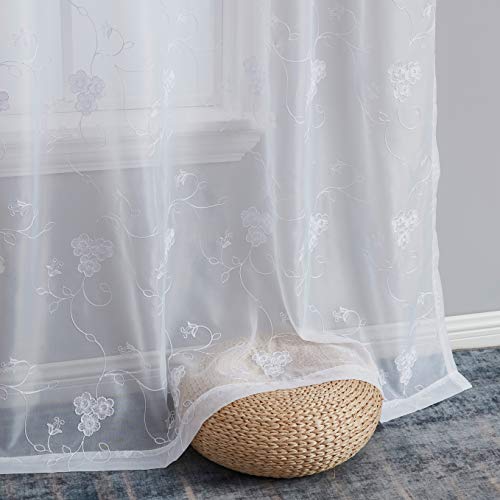 Hlc.me Allegra Floral Embroidered Sheer Voile Light Filtering Window Curtain Valance Scarf - 38 X 216 Inch Long (White) #TOP5