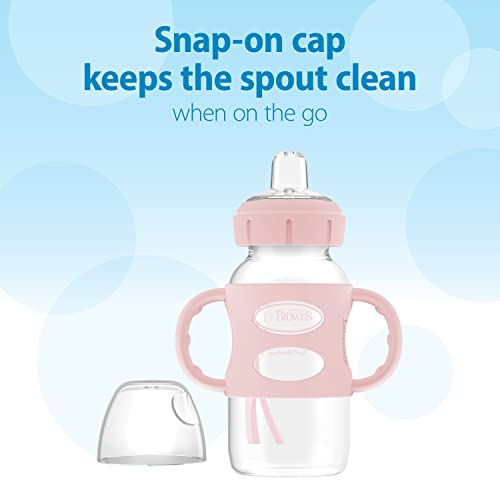 Image of Dr. Brown's Wide-Neck Sippy Spout Bottle with Handles, Pink & Ecru, 2-Pack
