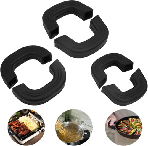 3 Pairs Silicone Pot Grips,3 Different Sizes Black Assist Handle Holder, Silicone Pot Handle Brackets, Pan Handle Heat Protector, for Kitchen Cooking Cast Iron Skillets Griddle