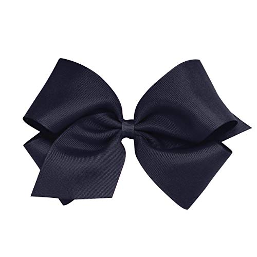 Wee Ones Girls' Classic Grosgrain Hair Bows with Plain Wrap Center, No-Slip Hair Clip, Handmade, Navy, King