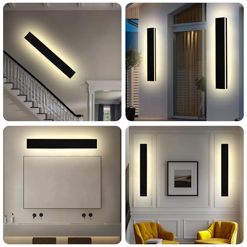 MILUCES 2 Pack 32in Modern LED Outdoor Wall Light, Dimmable 3000K-6000K 5CCT Strip Linear Exterior Wall Sconce Waterproof Ip65 Black 24W LED Long Outdoor Garage Lights Outside Lights for House by MILUCES - Image 4