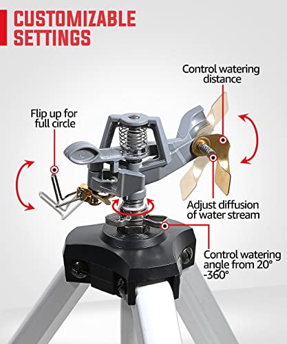 Yamatic Impact Sprinkler On Adjustable Tripod Base, 360 Degree Large Area, Heavy Duty Adjustable Pulsator Sprinkler For Lawn, Yard And Grass Irrigation, Spray Up To 20-70Ft #TOP2