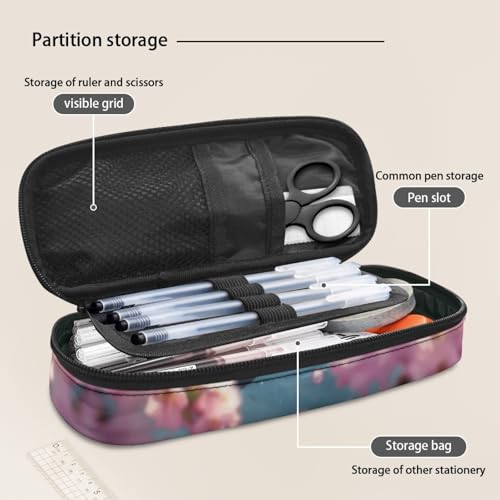 Image of Cute Otter Pen Case Pouch for Kids Girls Cherry Blossom Pencil Pouch with Zipper Closure Pen Cases for School Class Supplies Holder Box