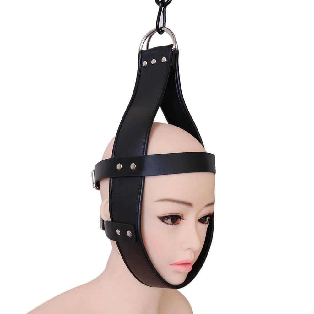 Fetish Head Hanging Harness, BDSM Head Harness, Black Faux Leather Head Cuff for Couples, Bondage Head Restraint