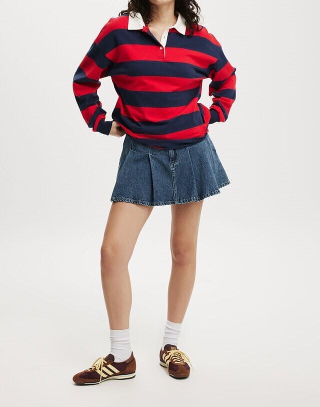 Women Long Sleeve Striped Polo Shirt Oversized Collar Y2k Pullover T Shirt Casual Loose Streetwear Rugby Sweatshirt4