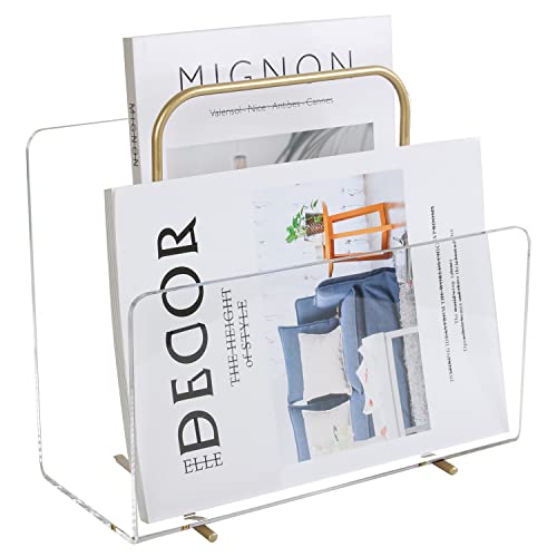 XOHYW Acrylic Magazine Holder, Crystal Clear Acrylic Magazine Book Rack, Desktop File Organizer for Office Organization, Storage,Home Office Decoration,Reception