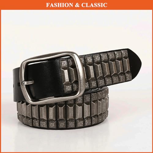 Genuine Leather Belts for Women Men, Punk Studded Solid Color Waist Strap Cowgirl Cowboy Vintage Belt for Pants3