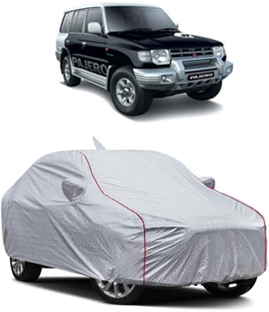 Water-Resistant Car Cover for Mitsubishi Pajero– Dustproof, UV Protection, Scratch Resistance, Secure Buckle Strap, Elastic Front & Rear – Silver