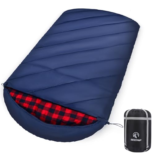 REDCAMP Schlafsack XXL Baumwolle Flanell für Erwachsene,2-in-1-Design Outdoor Winter Deckenschlafsack, Übergröße Warm Schlafsäcke für Camping Reisen und Aktivitäten im 4-Jahreszeiten, 6.6lbs Füllung