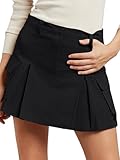 NIMIN Cotton Cargo Mini Skirt for Women Cute Summer Casual High Waisted Pleated Y2K Skirt with Pockets Black Small