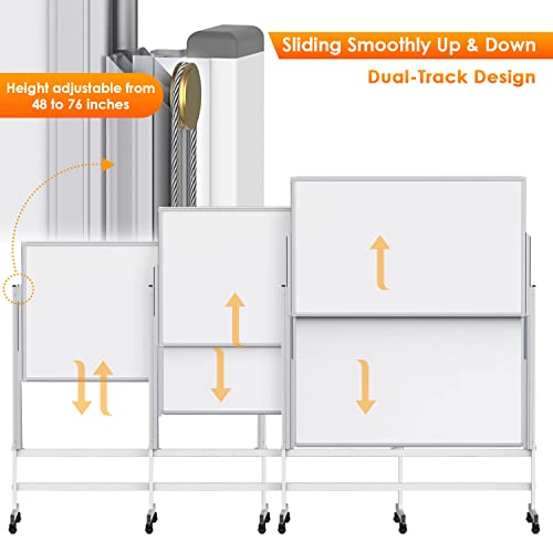 maxtek Dry Erase Whiteboard Height Adjustable, Easel Stand Rolling White Board on Wheels - 48 x 60 Large Mobile Dry Erase Board, 4' x 5' Double Sided Magnetic Whiteboard for School Office Home