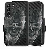 DeinDesign Etui Compatible avec Samsung Galaxy S22 Etui Folio Etui magnetique Tête de Mort Crâne Carbone