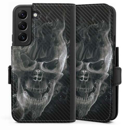 Housse Samsung Galaxy S22 carbone à motif crâne pour motards et passionnés de rock