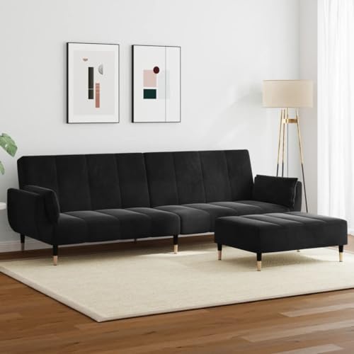 Sofá cama de 2 plazas con taburete negro mueble convertible para salón 3258154 3