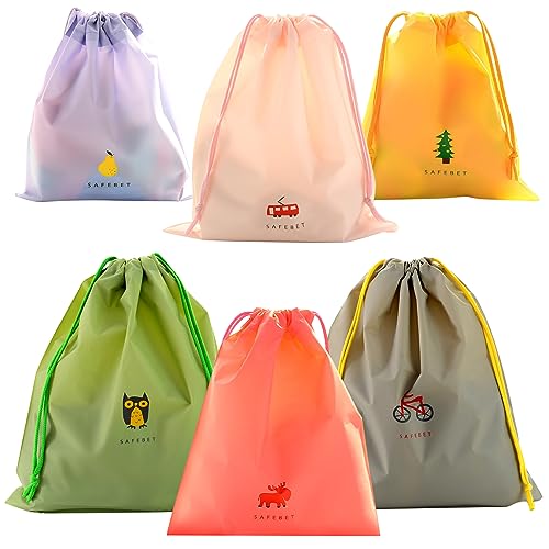 6 PCS Waterproof Drawstring Bag, 3 Sizes Storage Bag for Swimming, Gym, Pool and Beach, Colorful...