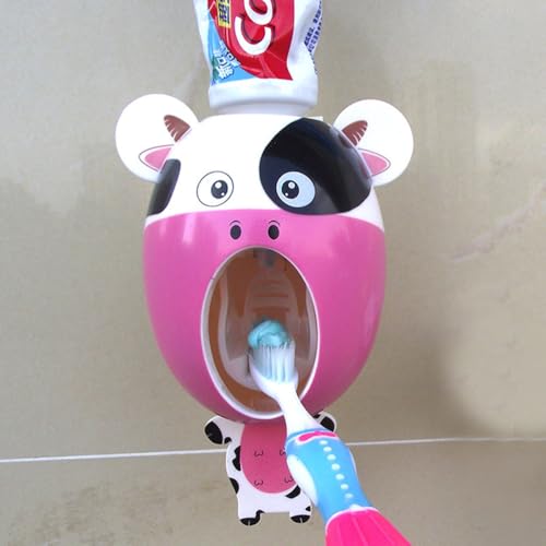 Cartoon Toothbrush Dispenser for Kids Hands Free Automatic Toothpaste Squeezer, Cute Calf Design, Wall Mounted - Image 3