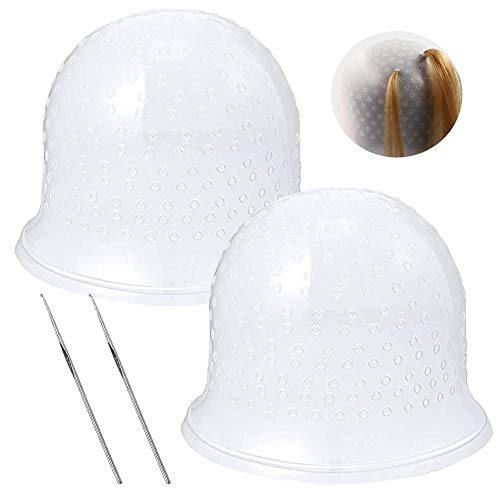 WYBG 2 Pcs Highlighting Cap, Silicone Highlighting Cap with Hook, Highlighting Cap Reusable, Professional Coloring Cap for Long Hair, Hair Salon Hairdressing Tool