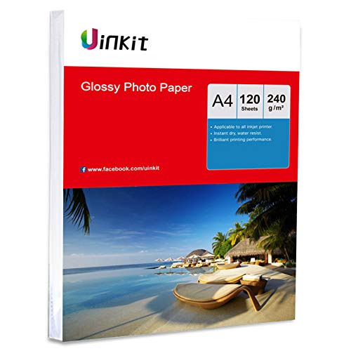 Uinkit - Papel fotográfico (120 hojas, A4, A3, acabado satinado), color blanco A4 240Gsm x 120sheets Cover